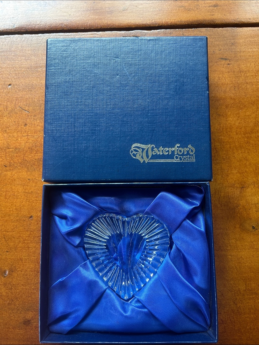 Waterford Crystal Clear Heart Paperweight with Blue Box and Satin